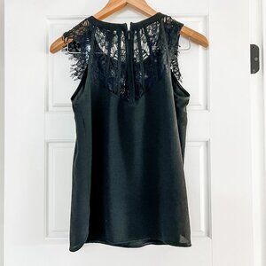 Black Lace Trim Sleeveless Blouse XS